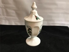 Westmoreland Glass Colonial Milk Glass Covered Candy Dish Hand Painted Holly