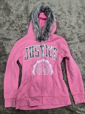 Justice Girls Pink Sweater Size 11/14 Size S-M In Adul with Faux Fur and Sequins