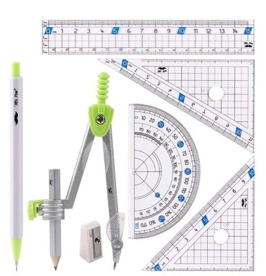 Mr. Pen Compass Geometry Set 7pcs W/  Storage Box Protractor Ruler Drawing Tools