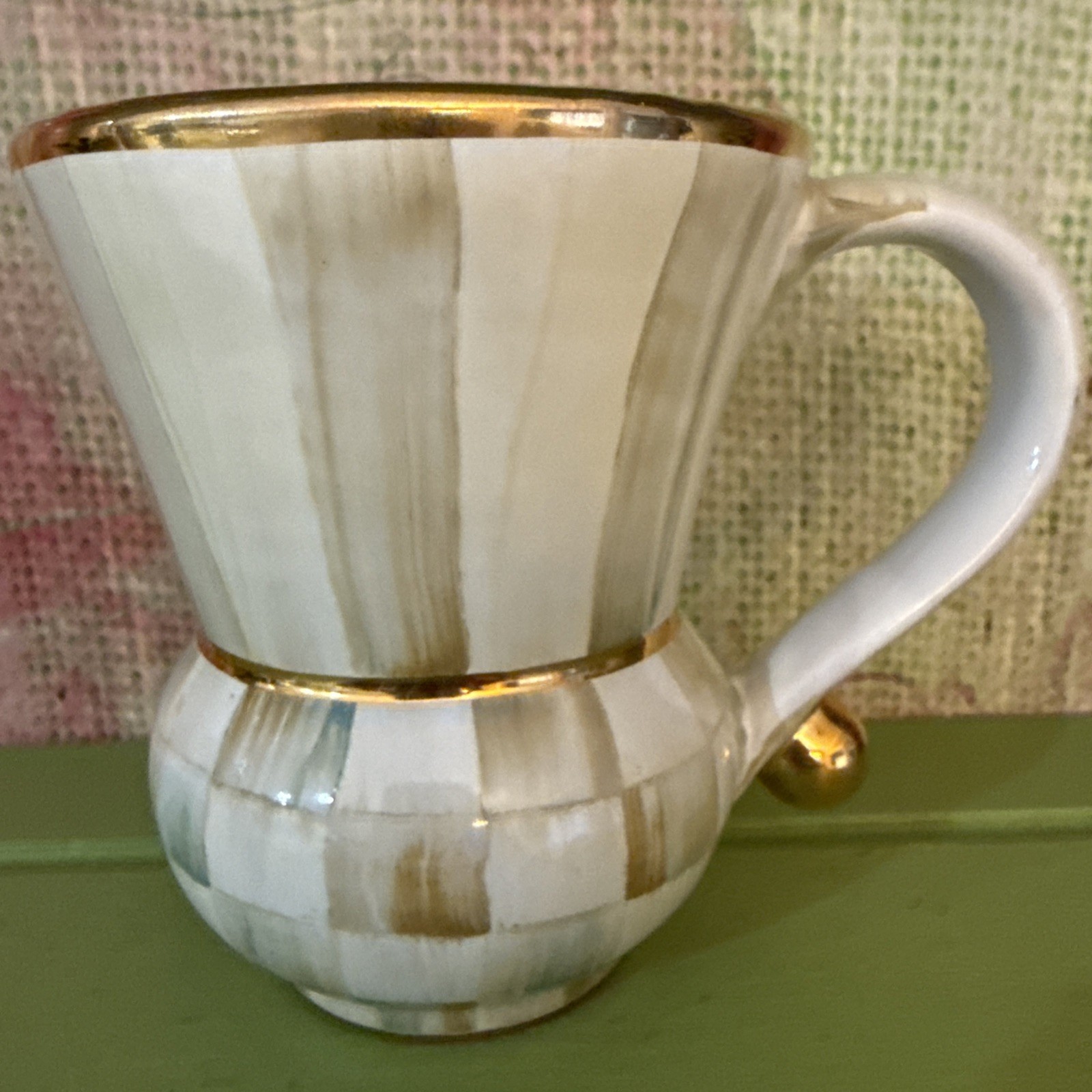 Retired Mackenzie Childs Parchment Check Ceramic Mug New