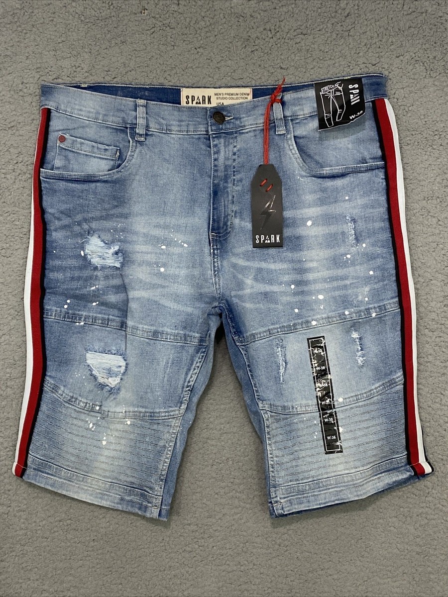 SPARK MEN Shorts Sz 38 Paint Splash INK Biker Distressed Jean