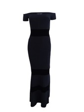 Xscape Women's Velvet Stripe Off-the-shoulder Gown (2, Black)