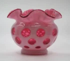 Vintage Fenton Cranberry Opalescent Coin Dot Rose Bowl Ruffled Pink Glass