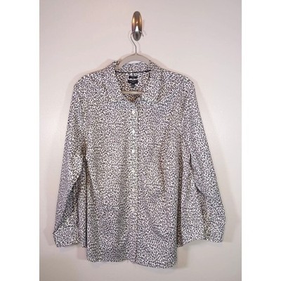 Talbots Leopard Print Blouse 20W Non Iron Stretch Button Front Long Sleeve