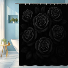 Black Floral Shower Curtain with Elegant Rose Design