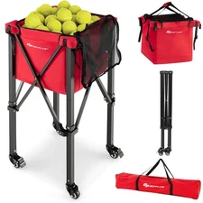 Foldable Tennis Ball Hopper Basket Portable Travel Teaching Cart w/Wheels & Bag