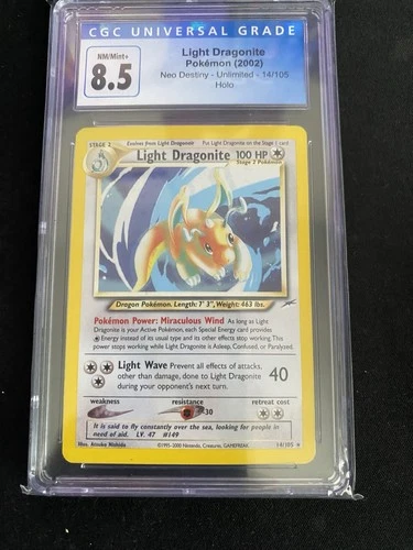 CGC 8.5 Light Dragonite Holo Neo Destiny 14/105 Unlimited Swirl 2002 Pokemon
