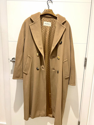 Max Mara 101801 Classic Brown Long Wool Cashmere Overcoat Lined FR 34