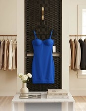 Anemone Blue Solid Bodycon Mini Dress Sweetheart Neck Spaghetti Strap Women M