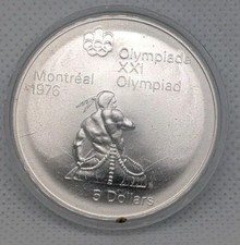 1976 Montreal Olympics 5 Five Dollar Silver Coin Canoe 1974 IN CAPSUL ***BU***