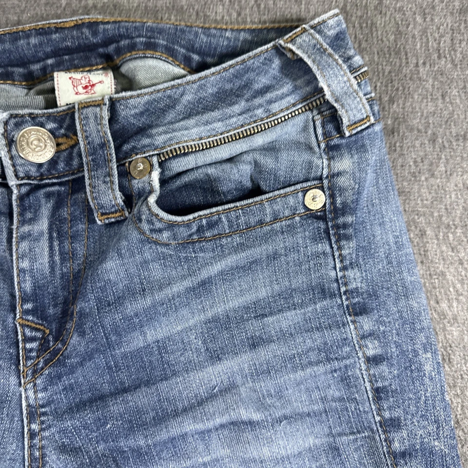 Pantalones de mezclilla para mujer True Religion talla 27X28 ajustados azules Y2K hechos en EE. UU. Foto 3 de 4