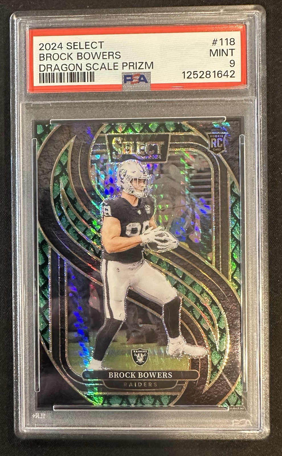 2024 Panini Select Brock Bowers Dragon Scale /81 RC Rookie PSA 9 #118 Raiders