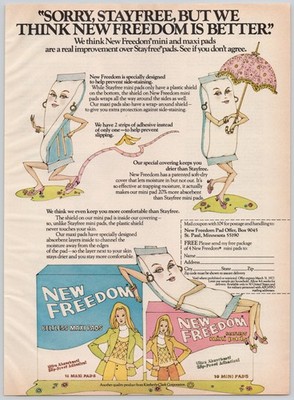 New Freedom Pads Kimberly Clark Feminine Pad 1977 Vintage Print Ad