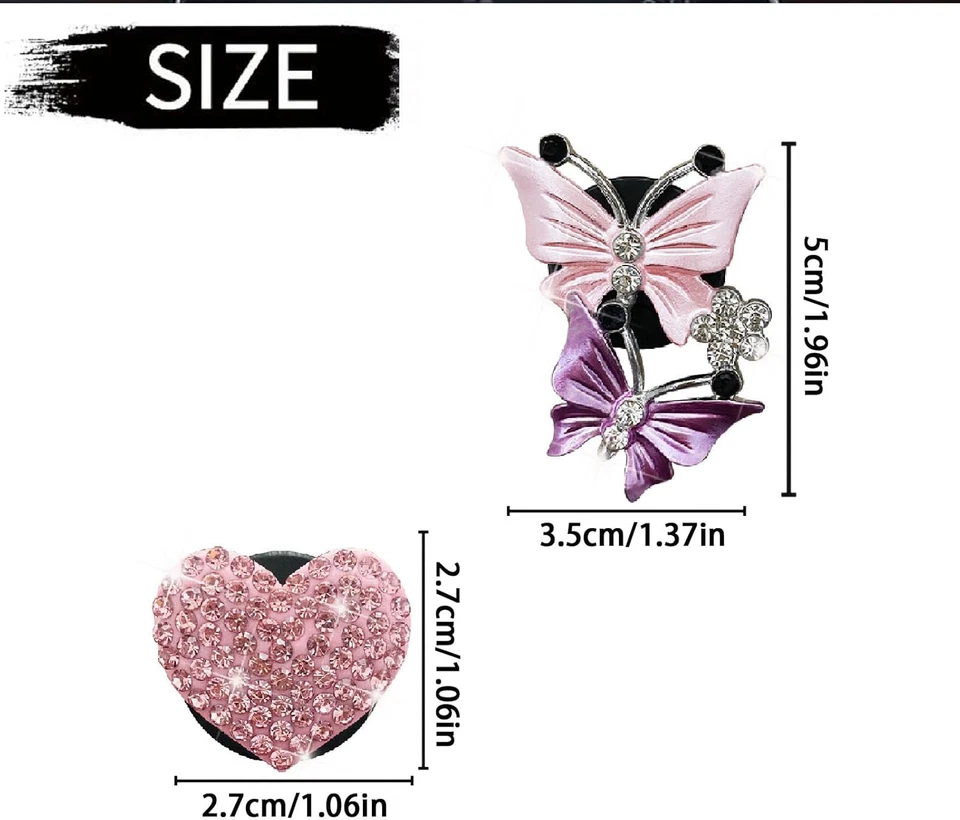 2 Pcs Pink Butterfly and Bling Heart Car Air Vent Clips,Rhinestone Car Air Fresh - Image 2 of 4