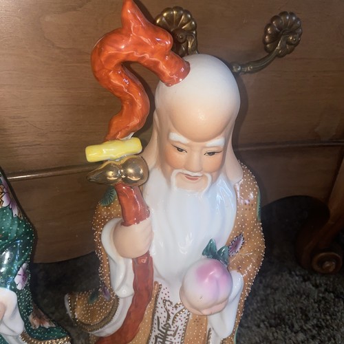 Three Gods Fortune Statues Chinese Handmade Painted Ceramic Good LUCK Money - Picture 6 of 11