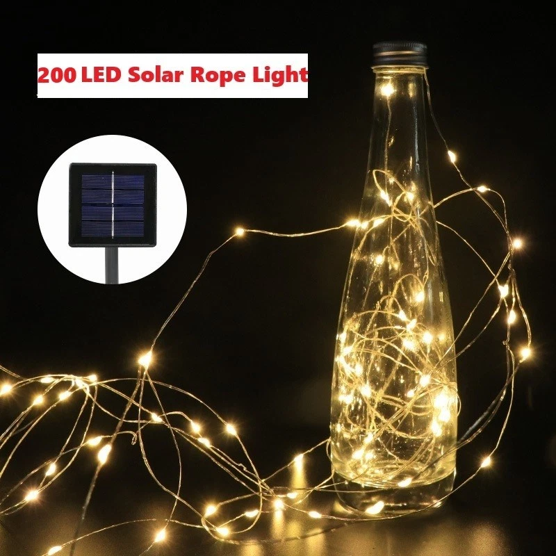 200 luces LED de cuerda solar 72 pies blanco cálido 8 modos encendido/apagado automático decoraciones navideñas Foto 2 de 4