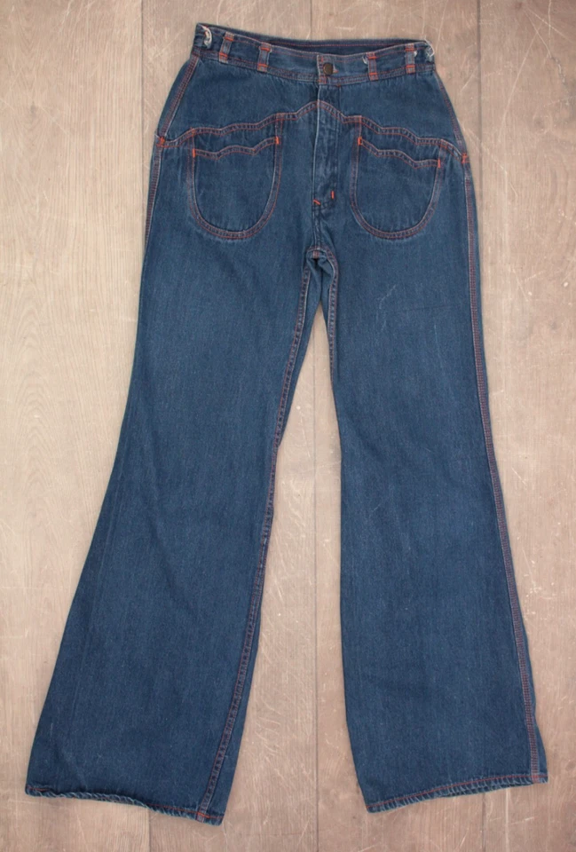 VTG Women's 70s N'est Ce Pas Denim Tulip Pocket Bellbottom Jeans Sz 27" 1970s - Image 4 of 4