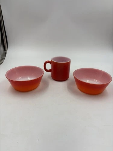 3 Vintage Anchor Hocking Fire King Bowls Mug Cups Bowls Mid Century
