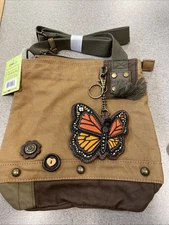 New Chala Handbag Patch Crossbody DRAGONFLY Brown Bag Canvas Messenger gift