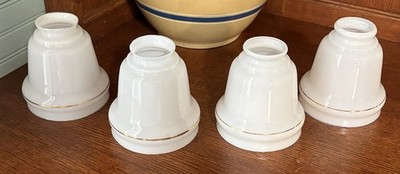 Set of 4 Vintage Milk Glass w/Gold Stripe Ceiling Fan Shades Excellent Condition