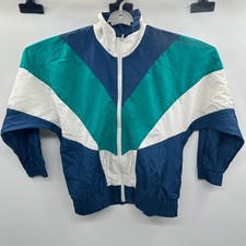 Lavon By Cheerful Corp Colorblock Windbreaker Jacket Womens Teal White VTG Y2K