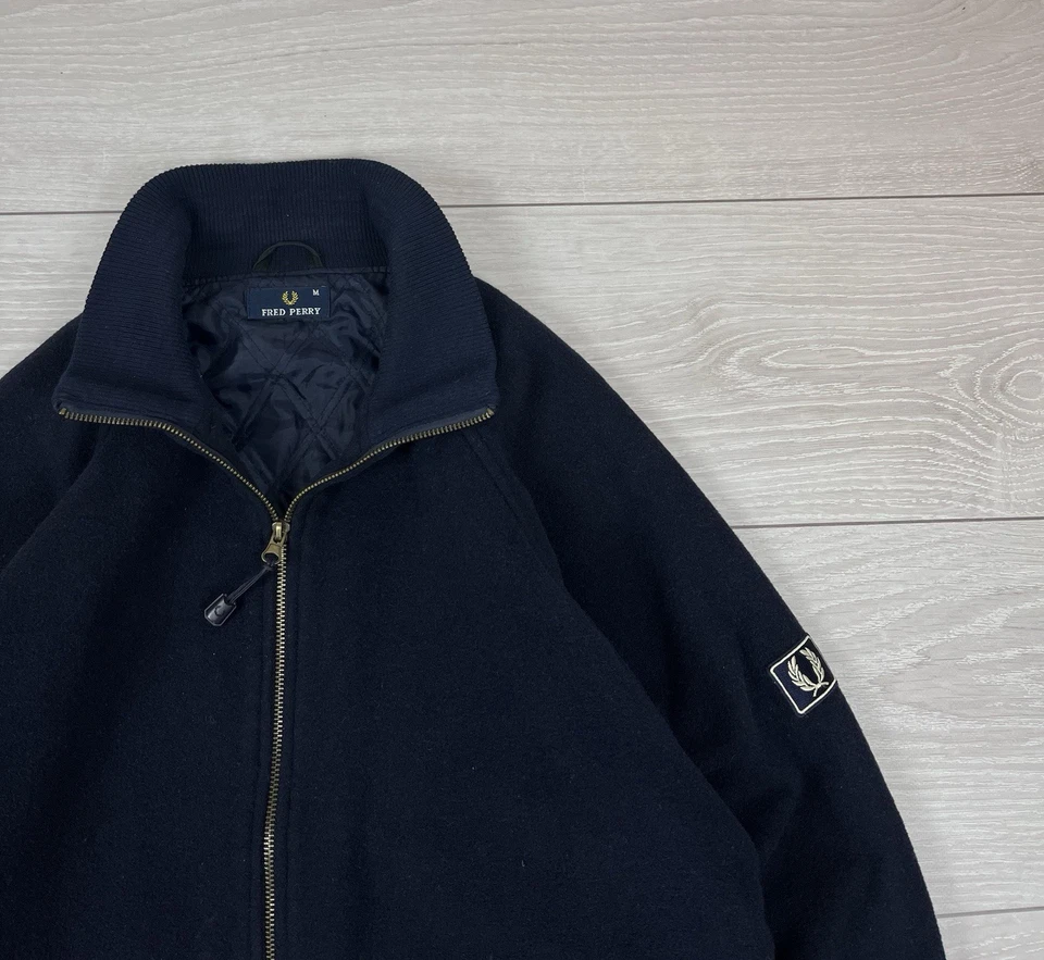 Fred Perry 90s Inglaterra Vintage Old School Chaqueta Bomber de Lana Azul Mar... - Imagen 4 de 4