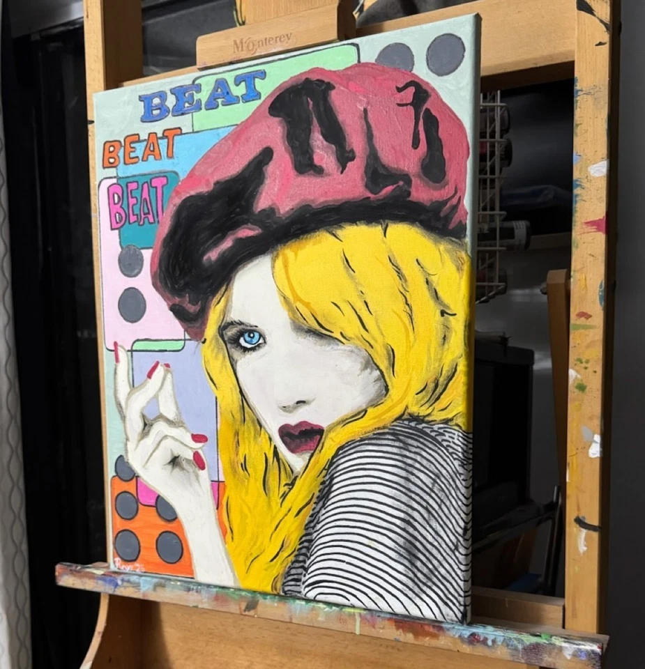‘Beatnik Betty' | Painting on Canvas, Pop Art, MCM Midecentury Modern - Image 3 of 4
