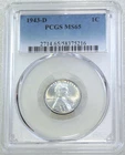 1943-D Lincoln Steel Cent PCGS MS65 Frosty Just Graded PQ New Holder #H310Z