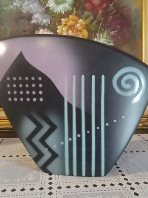 Vintage 1992 John Bergen Post Modern Geometric Ceramic Vase Signed And Dated 