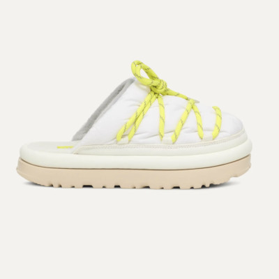 UGG Spaceslider Tech Slide White Volt Puff Slippers Sz 8 NWOB Faux Fur Cozy