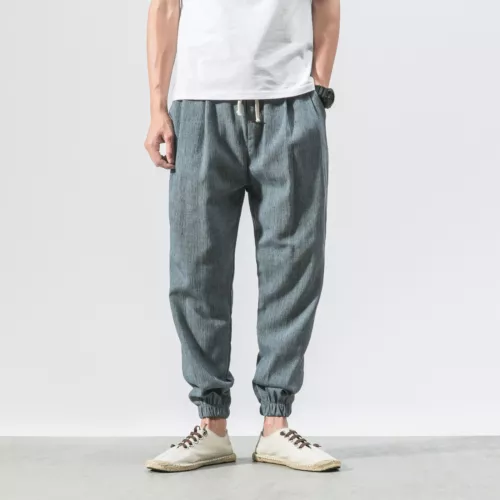 Pantalon décontracté homme coton lin taille élastique neuf japonais le plus cher à la mode//-