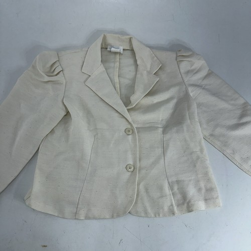 Vintage PBJ Classic Career Textured Cream White Blazer Short Jacket Tag Size 7 - Picture 2 of 13
