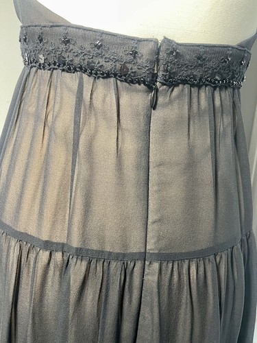 Max & Cleo Tiered Silk Beaded Backless Babydoll Maxi Dress Sheer Black Sz S - Picture 5 of 8