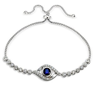 Sterling Silver Blue Cubic Zirconia Evil Eye Pull String Bracelet Image Is Loading Sterling Silver Blue Cubic Zirconia Evil Eye Pull