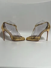 Vtg Christian Louboutin Gold Snakeskin ‘Carla’s Mum’ Heels 38.5