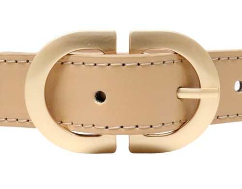 LADIES DESIGNER STYLE STITCH LEATHER BELT GOLD BELT BUCKLE - Picture 4 of 12