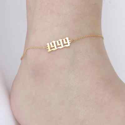 Year Number Anklet Adjustable Chain for Women Stainless Steel Date Jewelry
