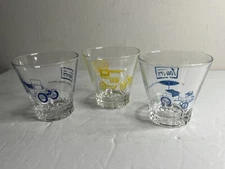 Vintage Automobile Glasses TOWERS Cheese Spread set of 3 FordT - Opel - Delahaye