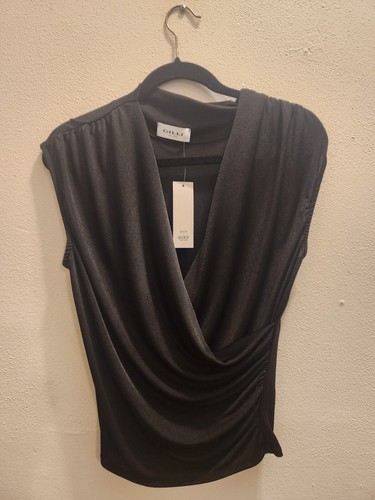 Blusa Top Gilli Negra Imitación Envoltura Frontal Acanalada Tejida Para Mujer Talla L Nueva con Etiquetas #57