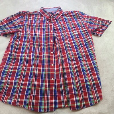 Chaps Men Adult Large Red Blue Multicolor Button Up Casual Dress Shirt
