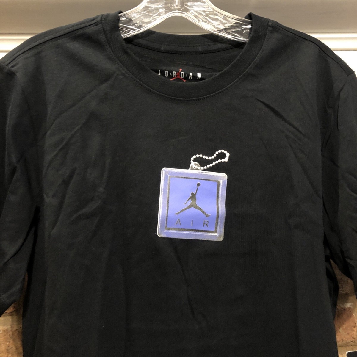 Nike Jordan Air Keychain T-Shirt Mens Size S Black University Blue