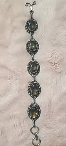 Vtg sterling Silver 925 Smoky Topaz Links Toggle B