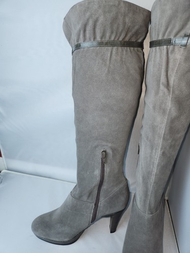 Nine & Co JJ Dafine boots knee high gray calf buckle ankle zipper 4.5 inch heels - Picture 10 of 24