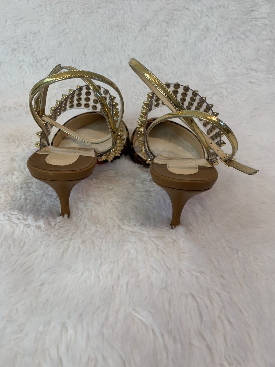 Christian Louboutin Levita 55 PVC Gold Spike Heels Sz36 $945