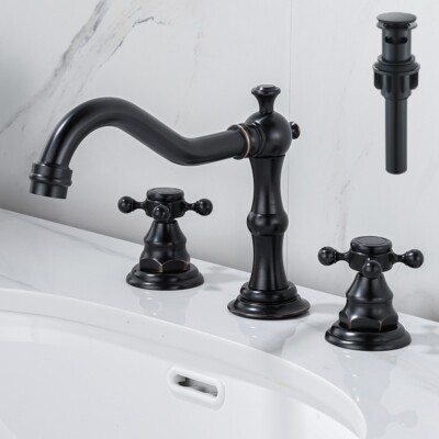 8'' Widespread Oil Rubbed Bronze Bathroom Sink Faucet 3 Hole Basin Mixer W/Drain