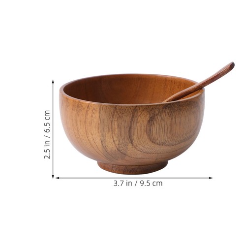 2 Pcs Sour Jujube Wooden Bowl Spoon Set for Eating Small Rice Bowls - Picture 2 of 12