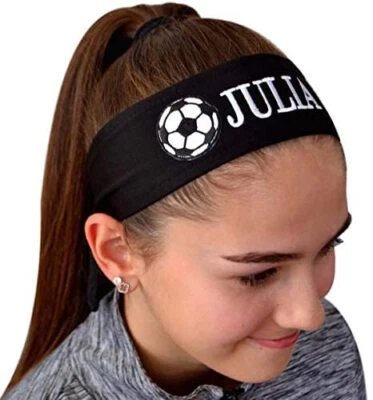 FUNNY GIRL DESIGNS Soccer Tie Headband Embroidered with Your Personalized Name - Quantity Discounts