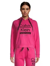 Calvin Klein Performance Women's Flocked Logo Cropped Hoodie, Beetroot, Small
