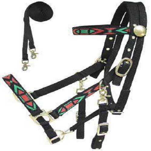Combo de brida halter de nailon acolchada Derby con riendas superposición azteca - Imagen 2 de 6