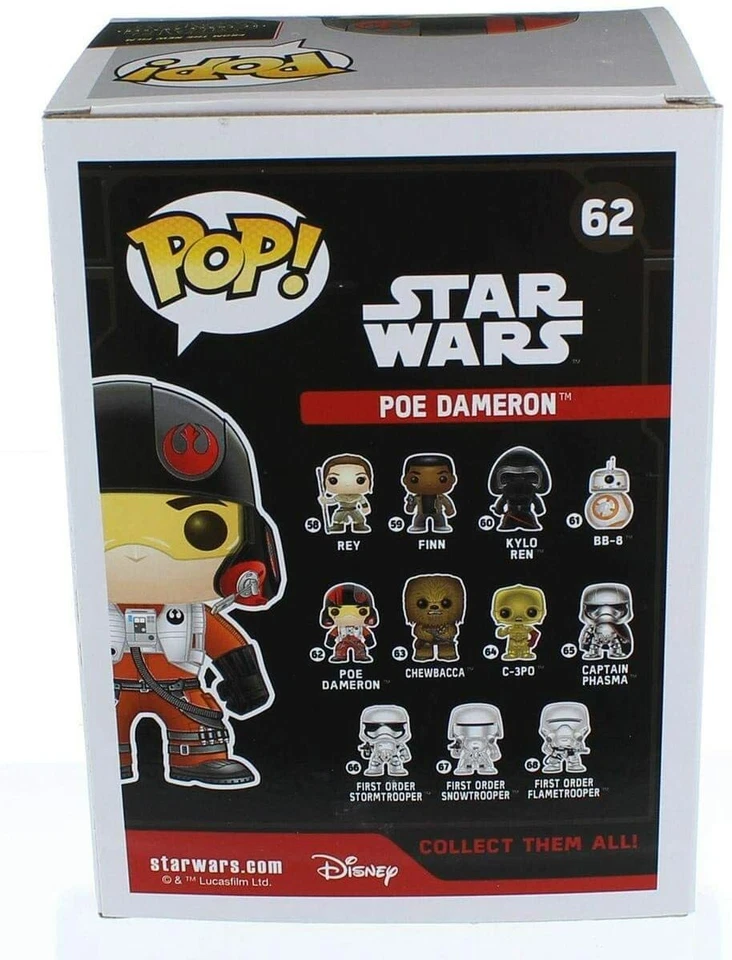 FIGURA FUNKO POP STAR WARS #62 POE DAMERON (15 cm) NUEVO CAJA ORIGINAL - Imagen 3 de 3